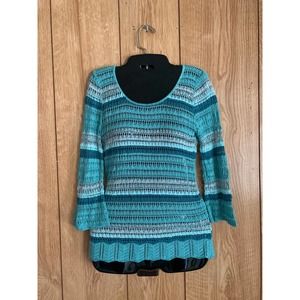 Absolutely thin knit sweater size S crocheted blue